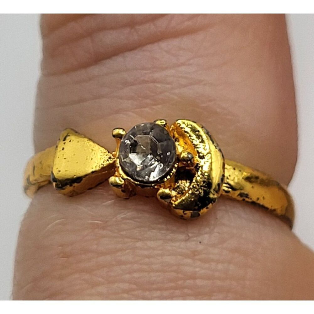 Dainty Goldtone Moon Crystal Toe Ring Size 4